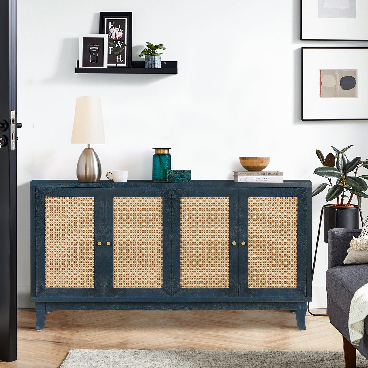 Rattan Sideboard Cabinet – Blue