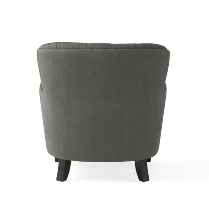 Modern Grey Fabric Club Chair with Ottoman – Upholstered Lounge Set