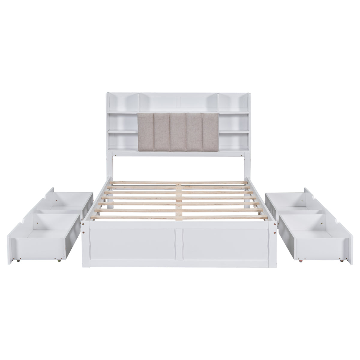 Multi-Functional Full Platform Bed with Drawers White