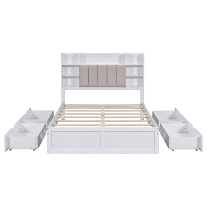 Multi-Functional Full Platform Bed with Drawers White
