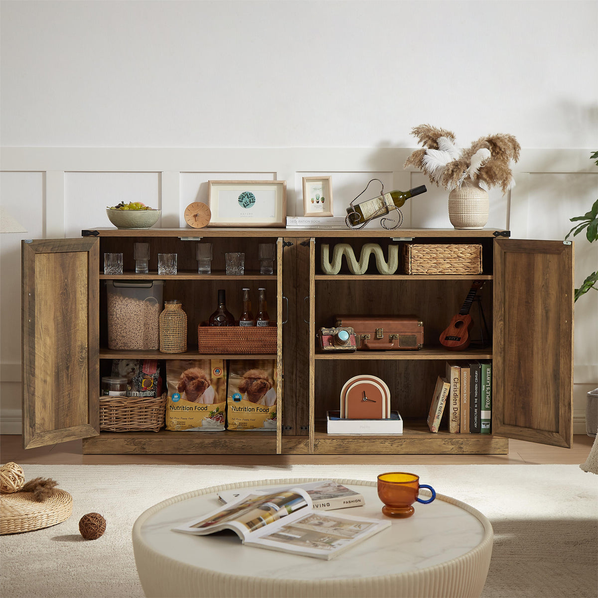 Rustic Oak 4-Door Sideboard