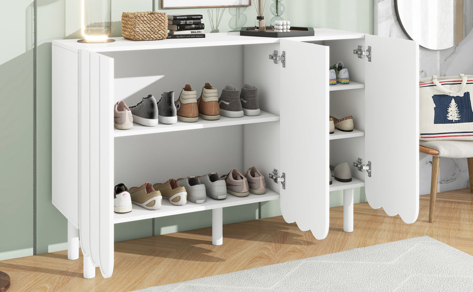 Cream Shoe Cabinet with Solid Wood Legs