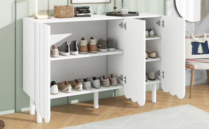 Cream Shoe Cabinet with Solid Wood Legs