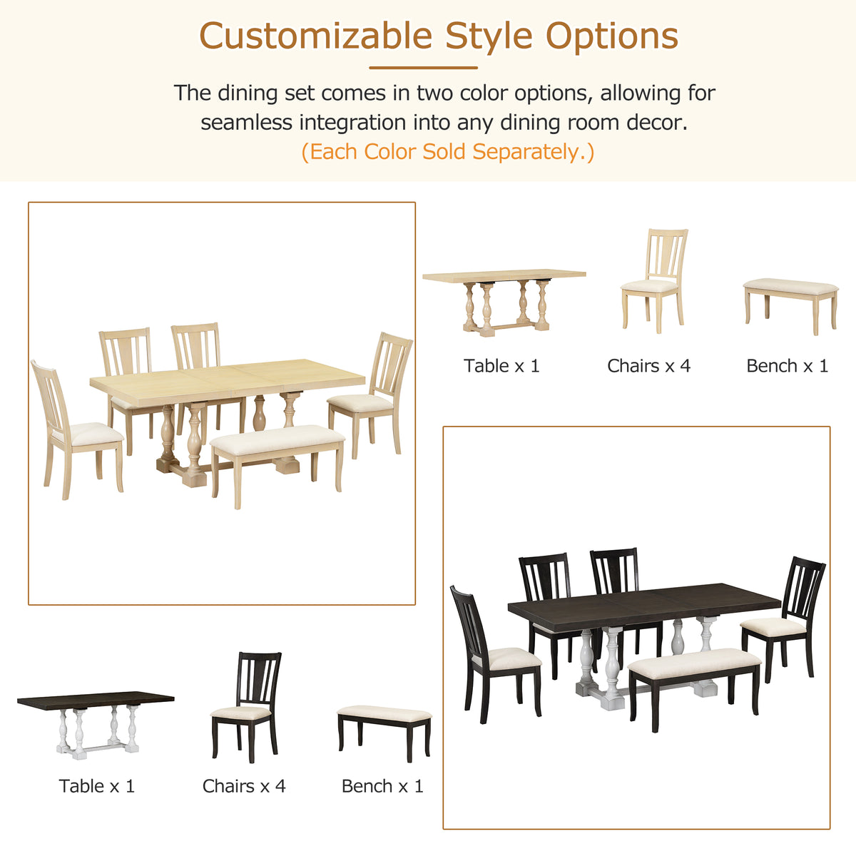 Traditional Extendable Dining Set (6 pcs) – Natural