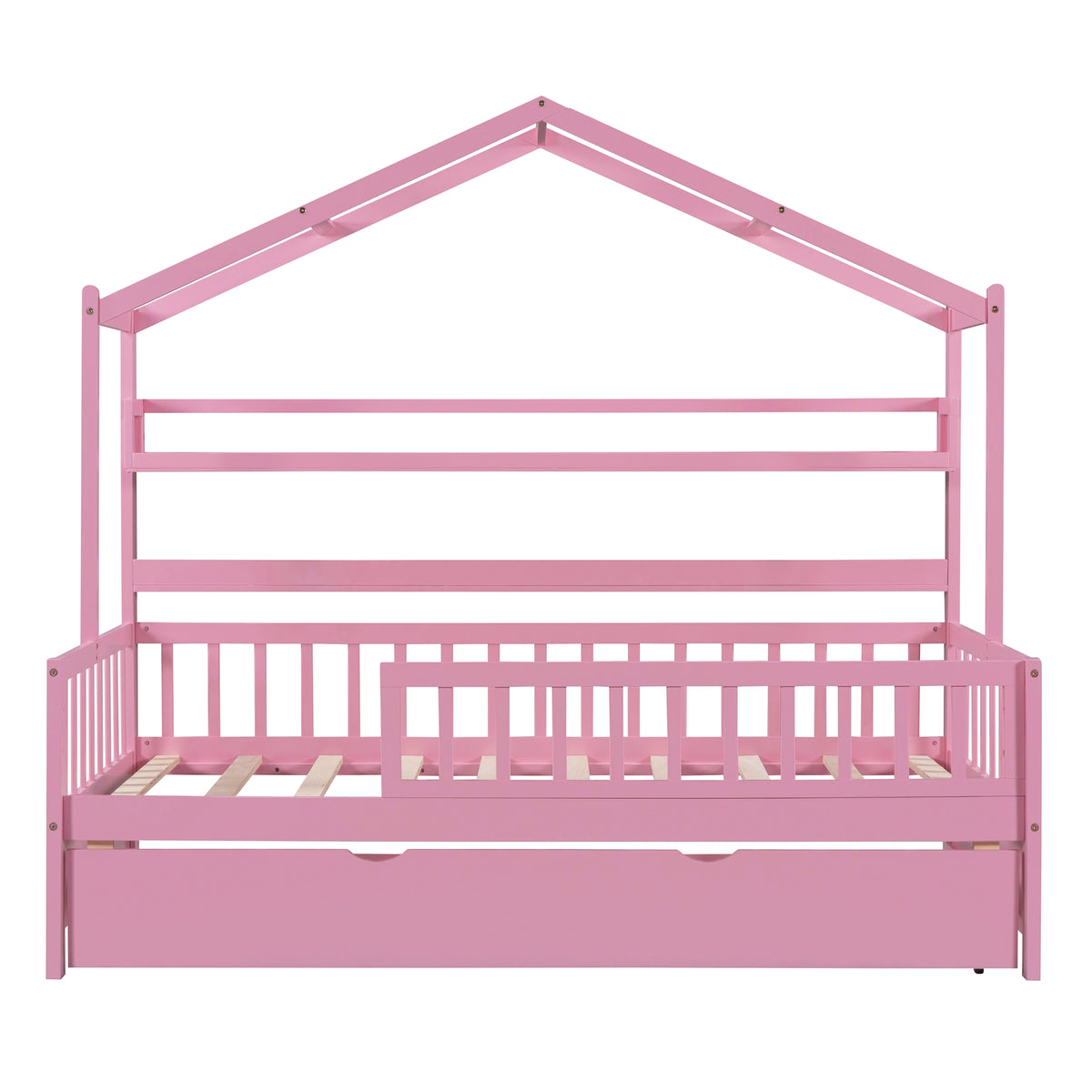 Twin House Bed with Trundle Pink