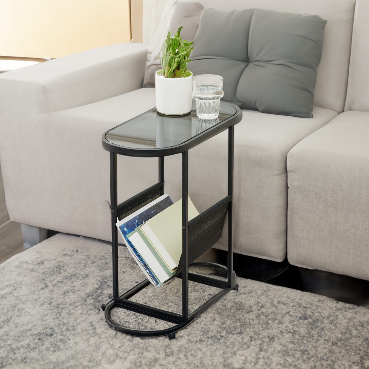 Oval Glass End Tables Set of 2
