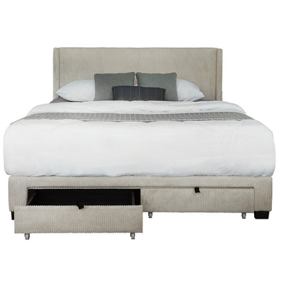 Corduroy Wingback Storage Bed – Beige & White