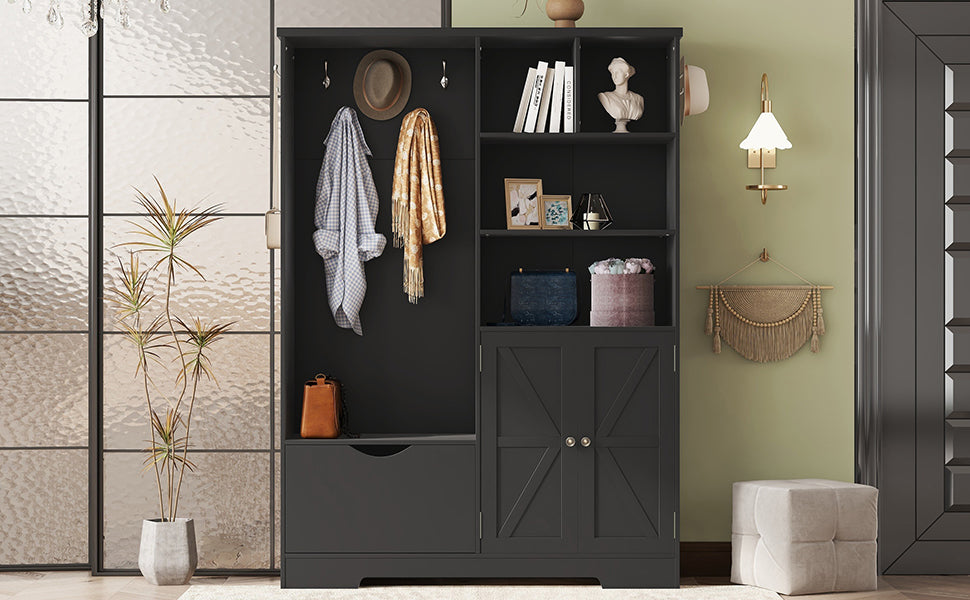 Hall Tree Storage Cabinet Black
