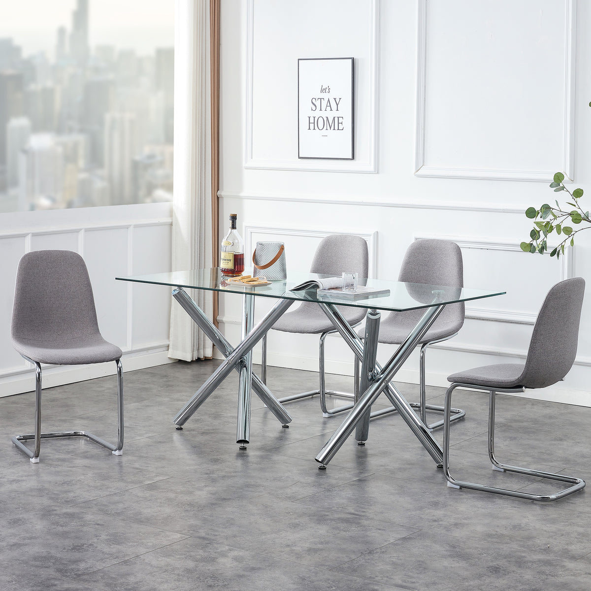 Modern Glass Dining Table – 71" Rectangular Table for 6-8 People