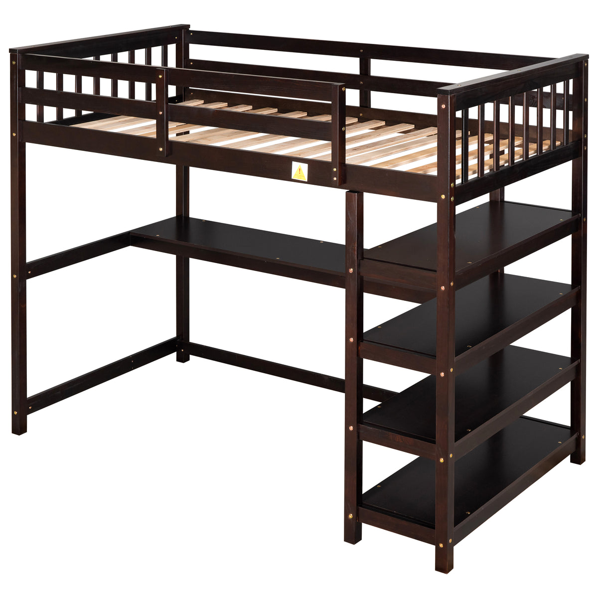Twin Loft Bed with Storage Espresso Finish