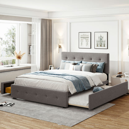 Upholstered Platform Bed Queen Light Gray