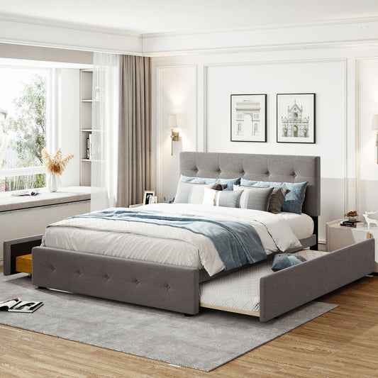 Upholstered Platform Bed Queen Light Gray