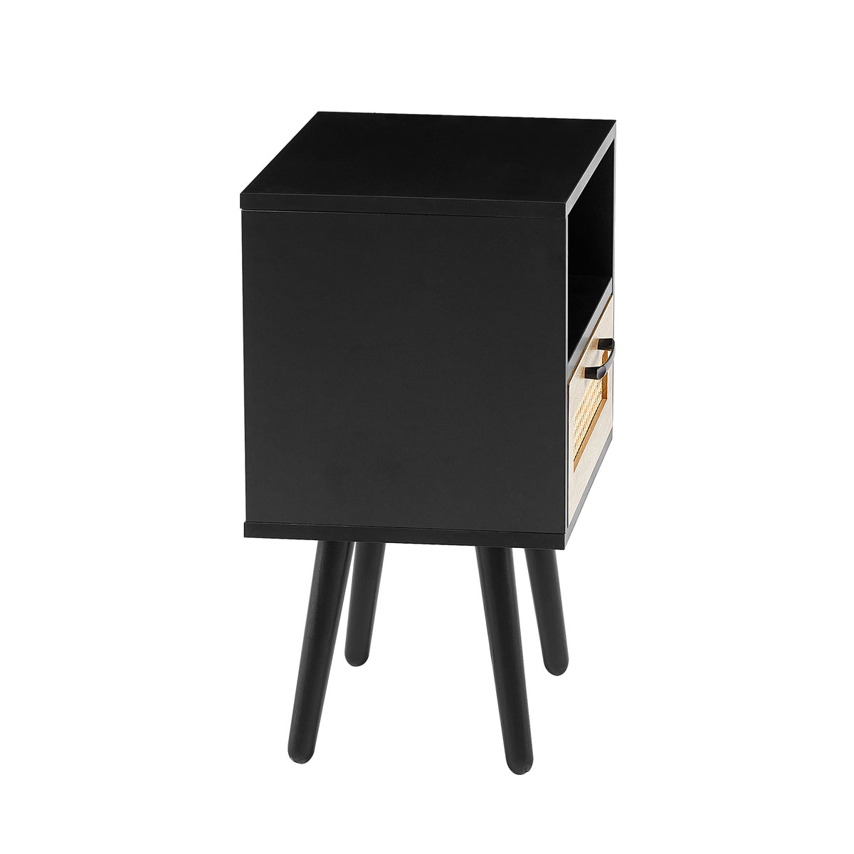 Rattan End Table with Drawer Black