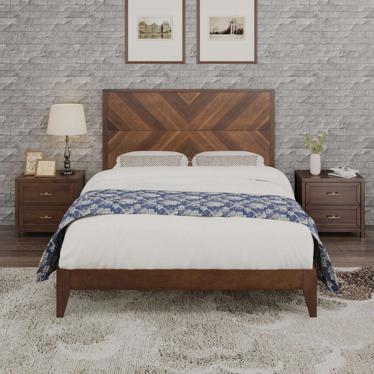 Mid-Century Platform Bed Walnut