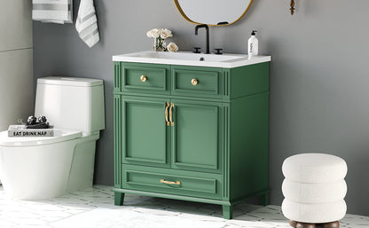30-Inch Solid Wood Bathroom Vanity with Sink Green