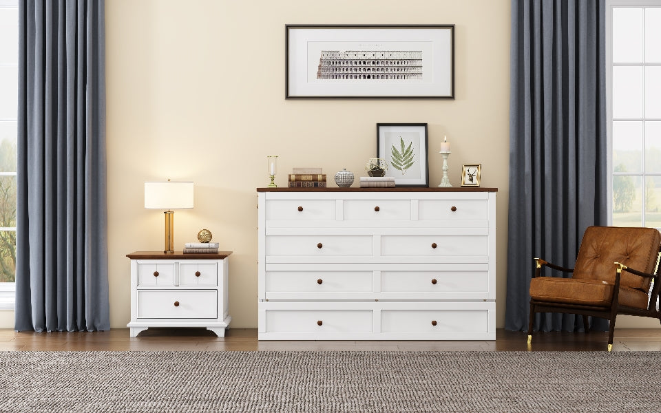Pine Murphy Bed Queen White Walnut
