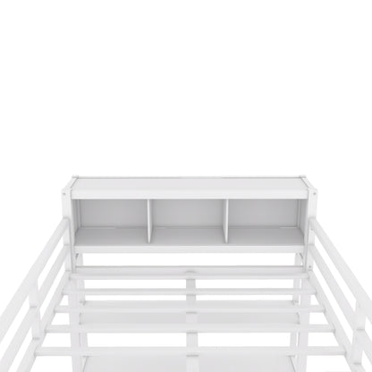 Full Loft Bed with Wardrobe and Shelf White