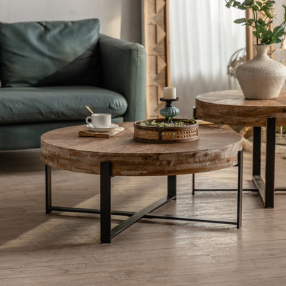 Retro Round Coffee Table – Metal & Wood