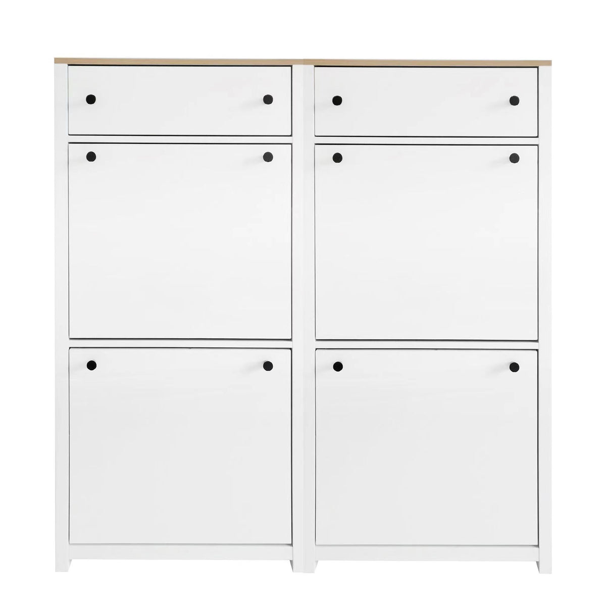 Ultra-Slim White Shoe Cabinet with Flip Drawers