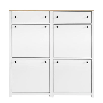 Ultra-Slim White Shoe Cabinet with Flip Drawers