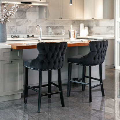 Velvet Bar Stools Set of 2 Black