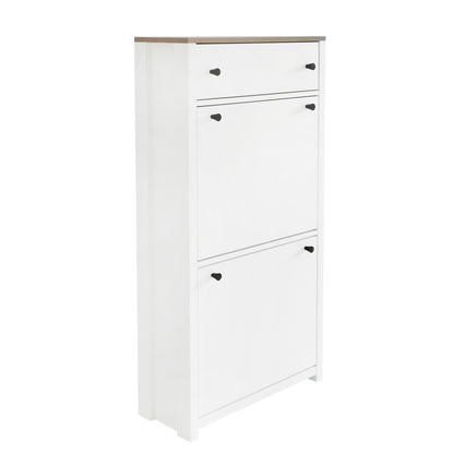Ultra-Slim White Shoe Cabinet with Flip Drawers