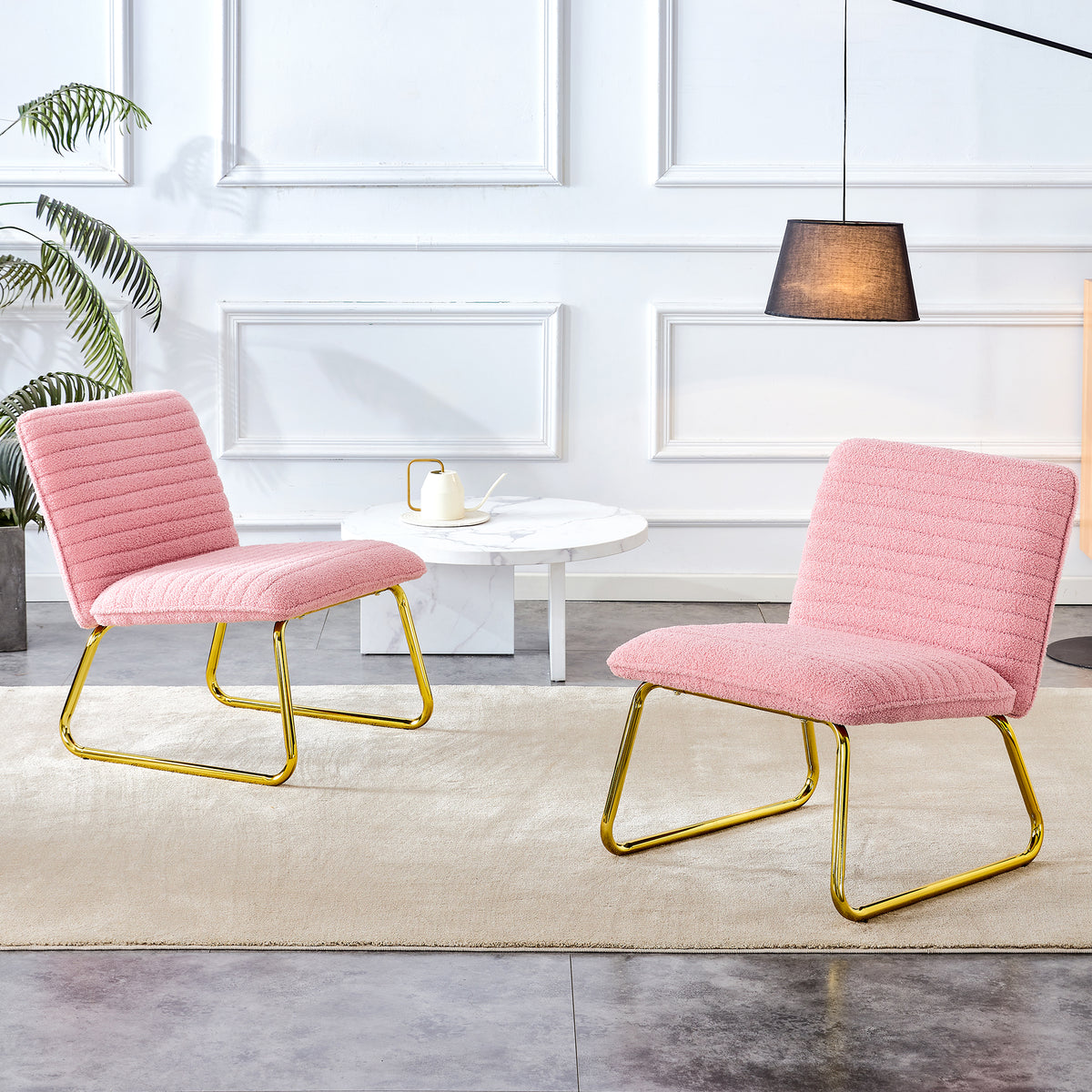Blush Fabric Accent Chair – Gold Legs