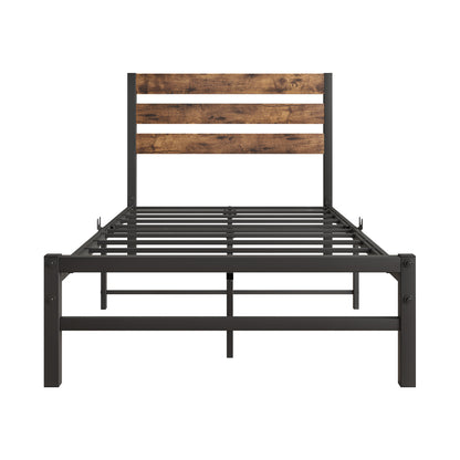 Twin Platform Bed with Rustic Headboard Brown