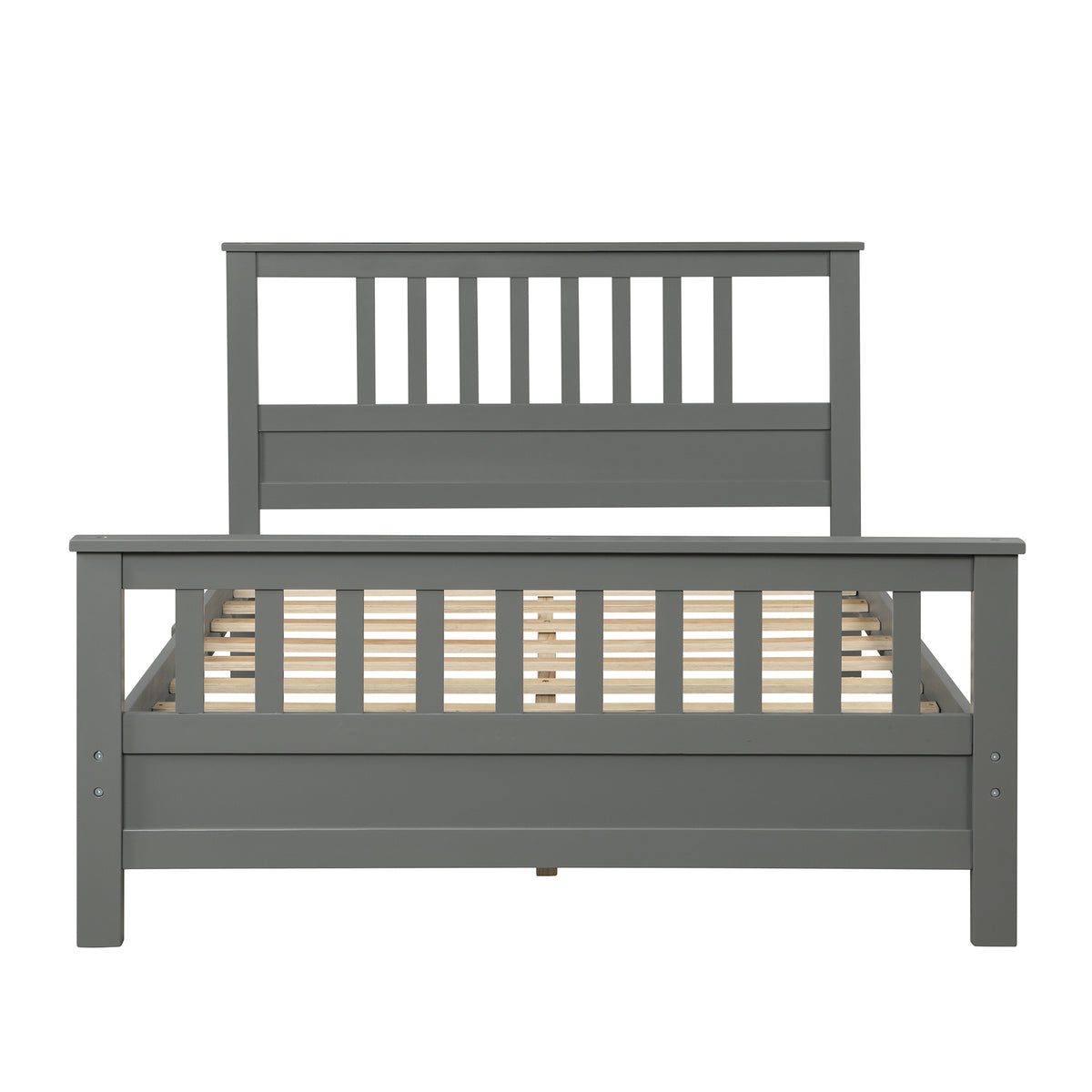 Wooden Platform Bed with Footboard Gray