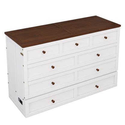Pine Murphy Bed Queen White Walnut