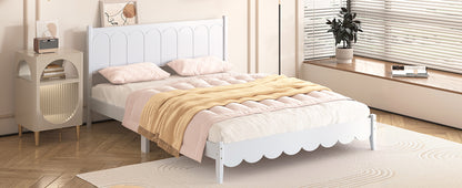 Queen Platform Bed with Rectangular Headboard White