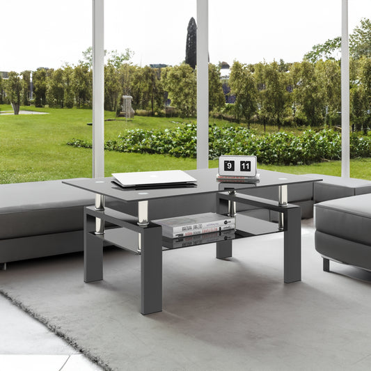 Modern Glass Coffee Tables Set of 2 Black Finish