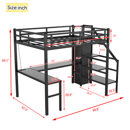 Loft Bed with USB and Adjustable Shelf Black