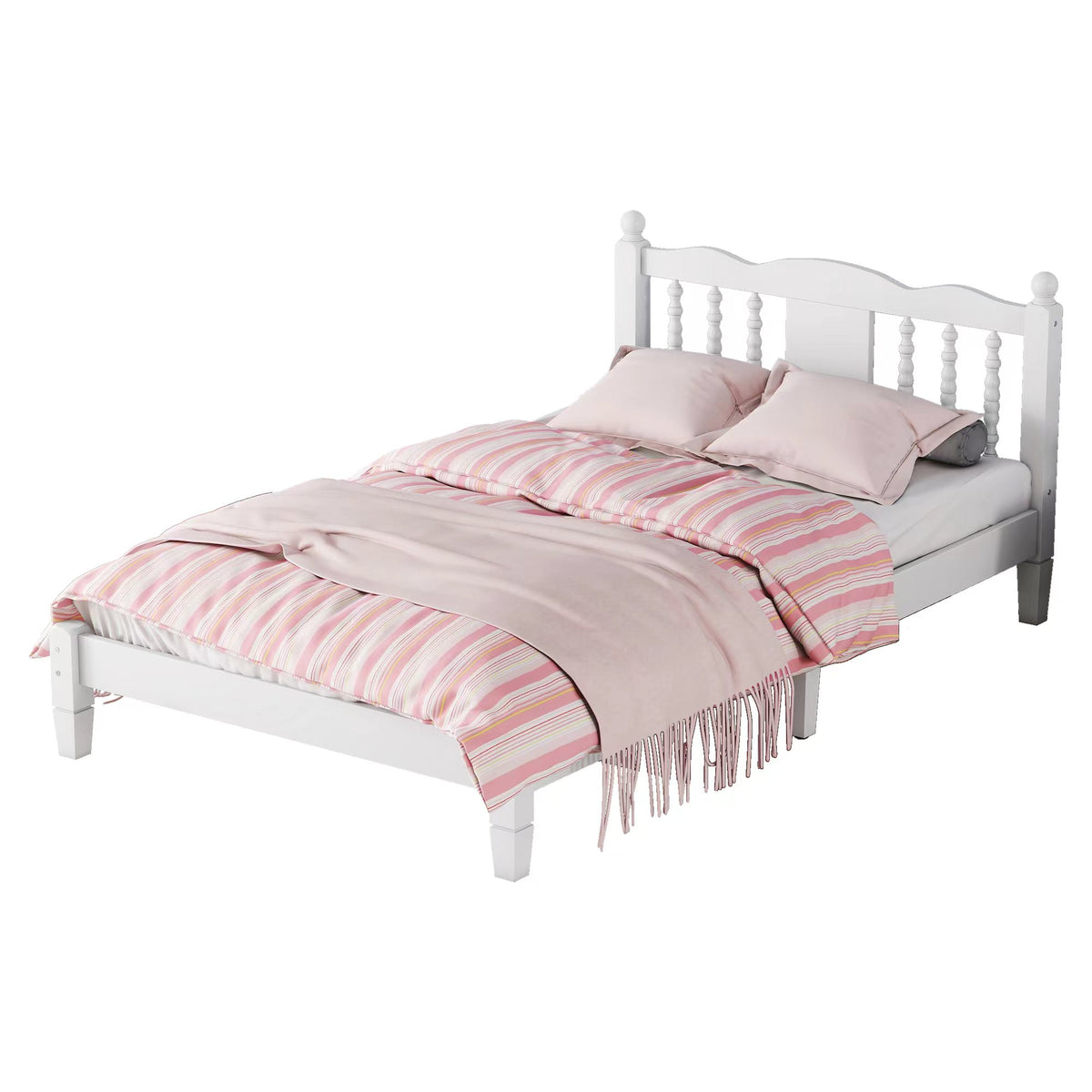 Twin Upholstered Bed with Column Headboard