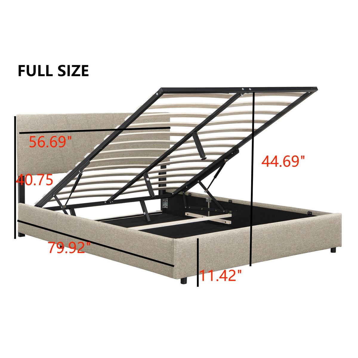 Full Storage Platform Bed Beige