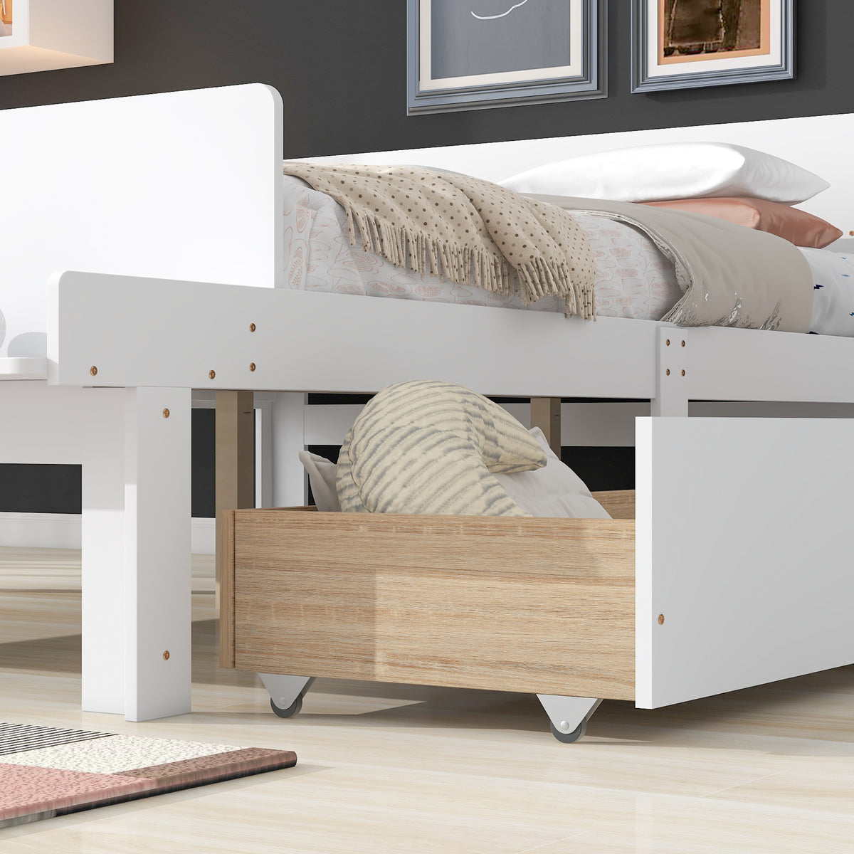 Full Bed with Bench White