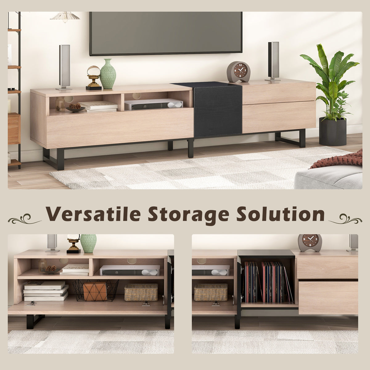 Modern 80" TV Stand with Storage Console