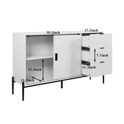 Modern White Console Cabinet with Sliding Doors