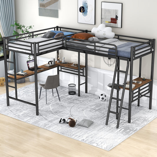 Twin Metal Loft Bed with Desk Black