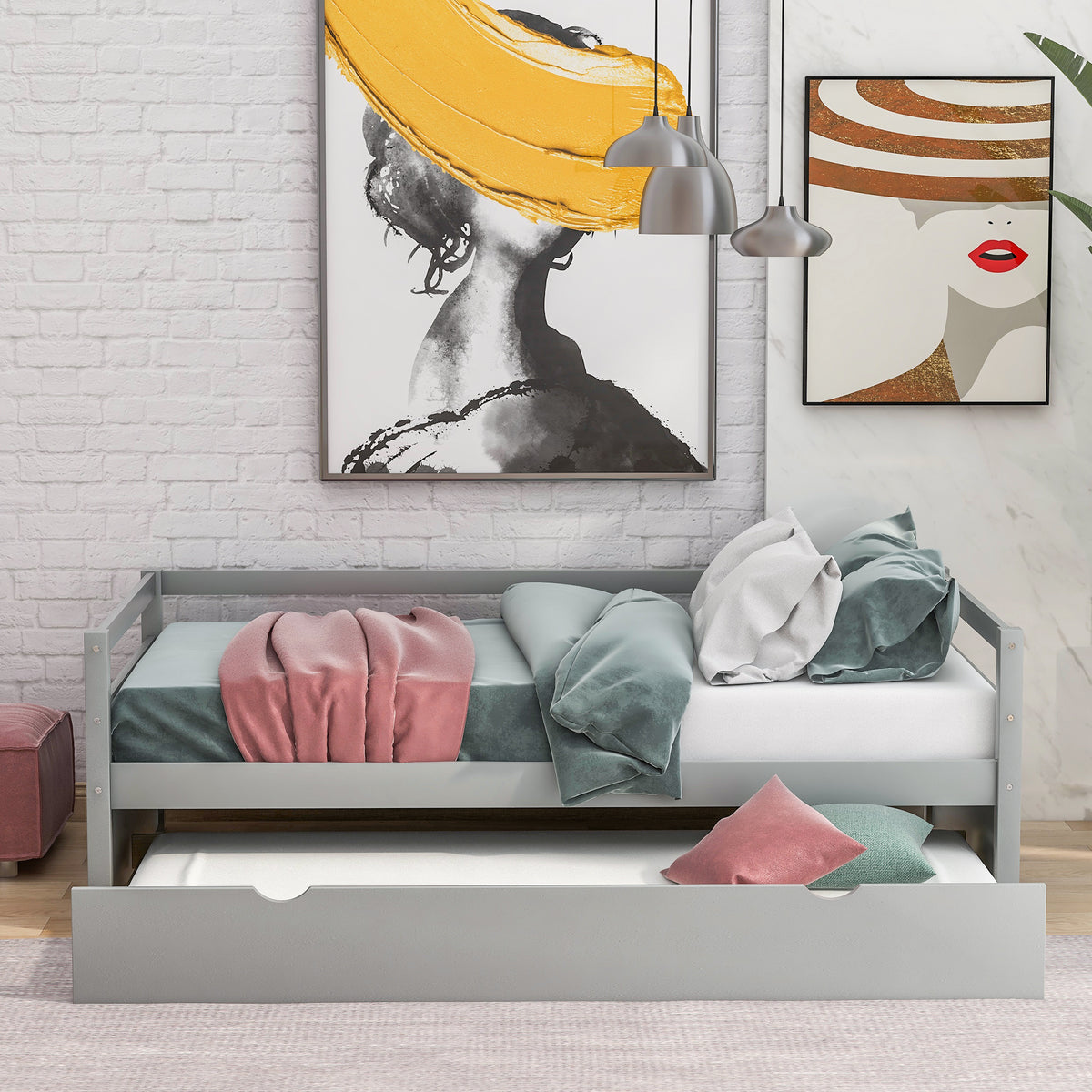 Twin Daybed with Trundle Gray