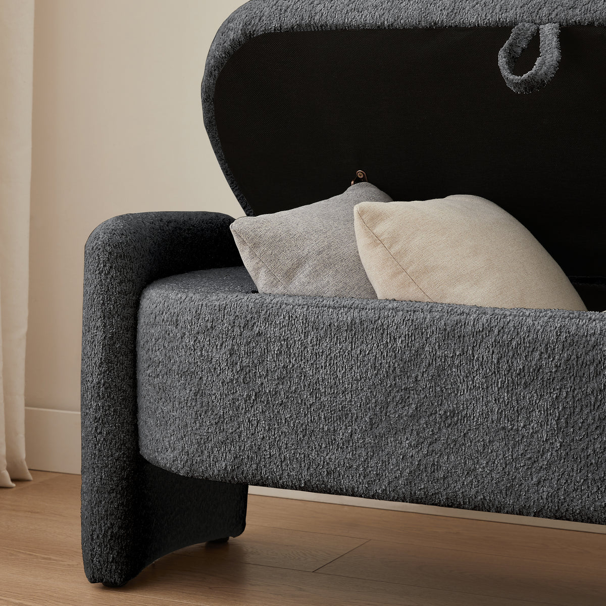 Oval Fabric Storage Ottoman – Dark Grey