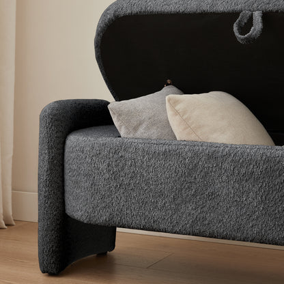 Oval Fabric Storage Ottoman – Dark Grey