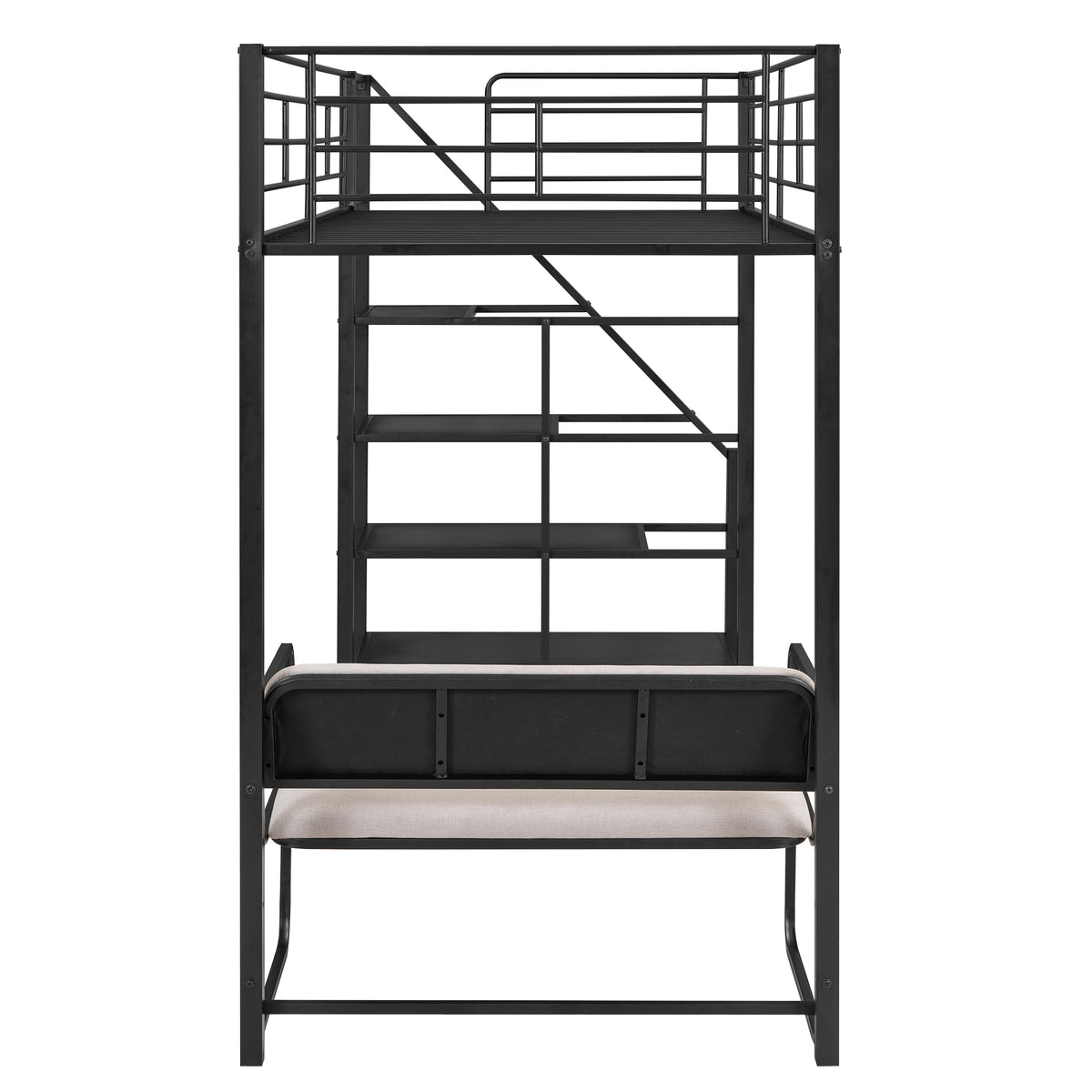 Twin Metal Loft Bed with Storage Black