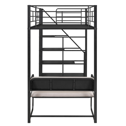 Twin Metal Loft Bed with Storage Black