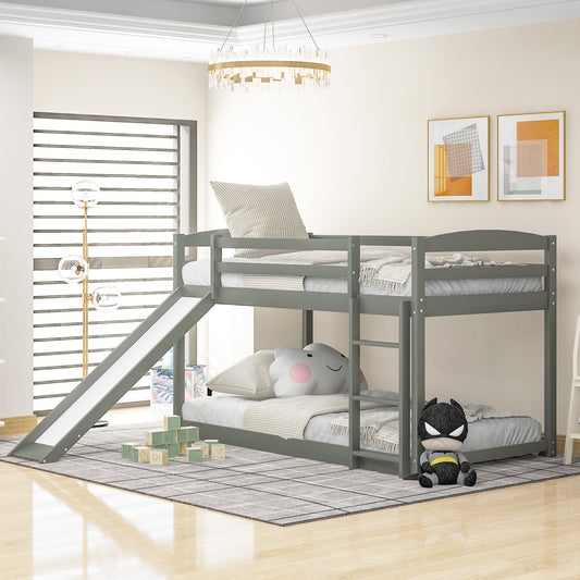 Twin Over Twin Bunk Bed with Slide Gray