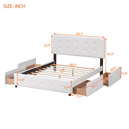 Upholstered Platform Bed Queen Linen