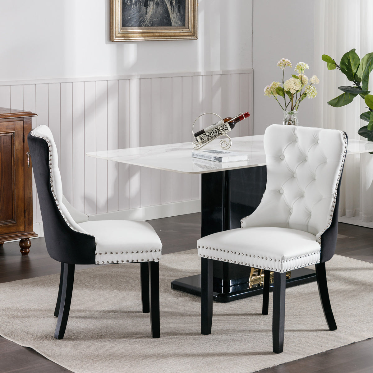 Modern PU Dining Chairs Set of 2 White
