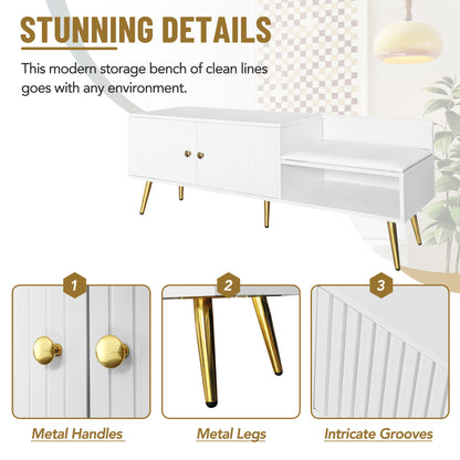 Modern White Shoe Storage Bench with Hidden Upholstered Seat