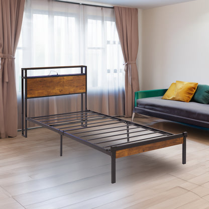 Dual Metal Platform Bed with LED Lights