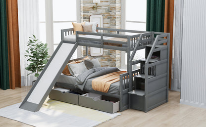 Full Bunk Bed with Drawers Gray